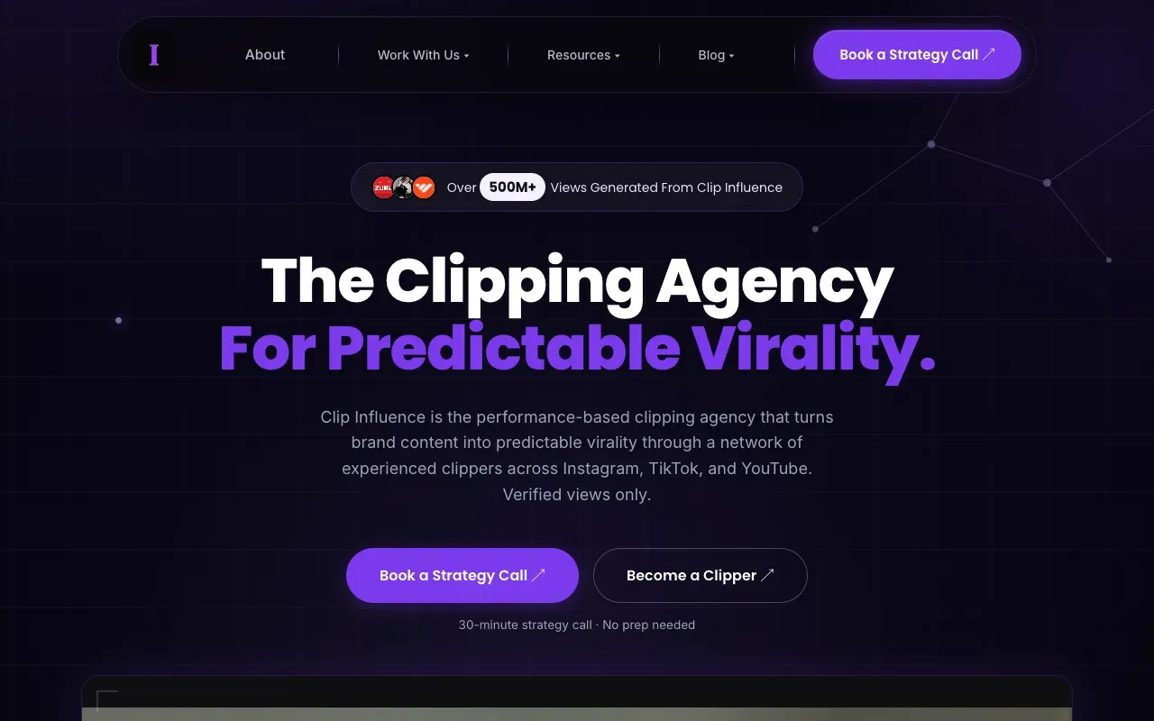 Clip Influence website, clipinfluence.com homepage