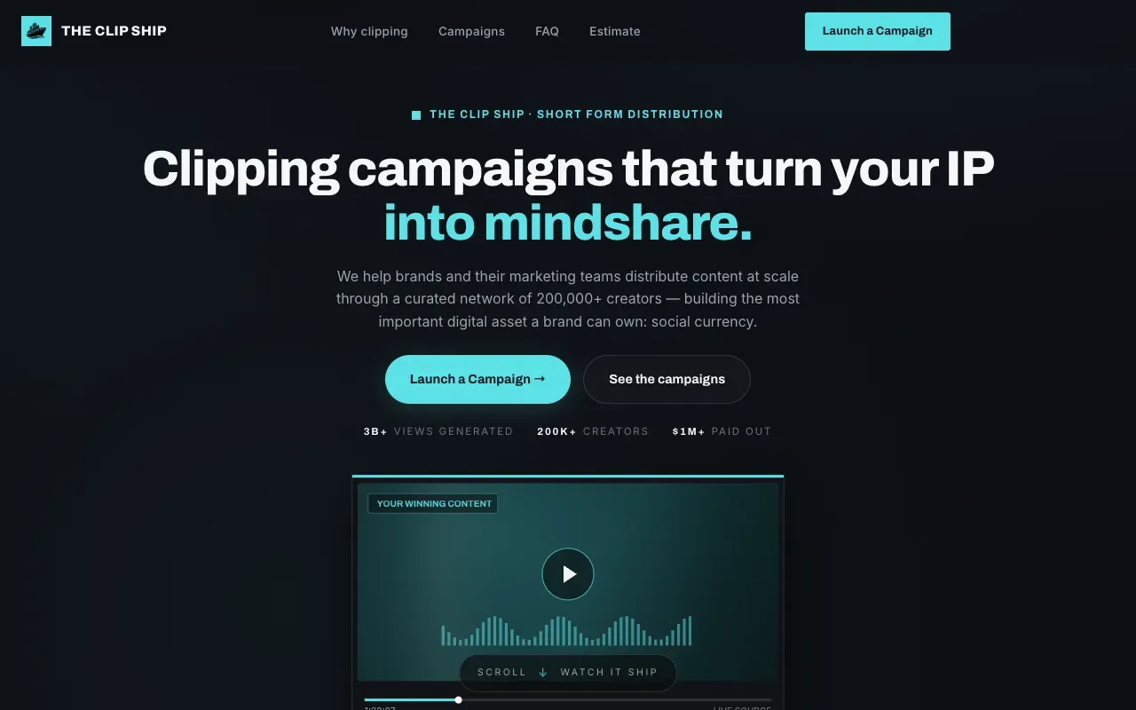 The Clip Ship website, theclipship.com homepage